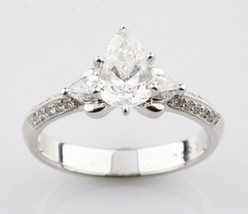 1.36 carat Pear Shape Diamond 18k White Gold Engagement Unity Ring Size 6 - £6,185.80 GBP