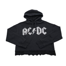 AC DC Sweatshirt Womens M Black Lace Trim Hem Drawstring Hoodie Activewear - £23.36 GBP