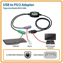 USB to ps2 PS/2 keyboard Adaptor Cable KVM Active Converter Tripp-Lite B015-000 - £23.03 GBP