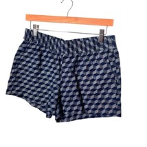 J. Crew 3&quot; Boardwalk Shorts Blue Geometric Elastic Waist Pull On Style Sz 4 - $14.99