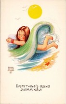 Artist Mabel Lucie Attwell Girl Waves Everything&#39;s Going Swimmingly Postcard W8 - $19.95