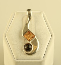 Vintage Sterling Silver Natural Multi Color Amber Fine Swirl Wave Pendant - £31.75 GBP