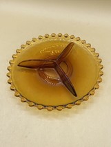 Candlewick Amber Glass Divided Dish Plate 7” Beaded Edge Vintage Imperia... - $10.68
