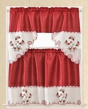 Butterfly BURGUNDY/WHITE Embroidered Decorative Kitchen Curtain 3 Pcs Set - £15.58 GBP