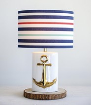 Sea Nautical Coastal Golden Ship Anchor Ceramic Table Lamp Navy Sailor Shade - £88.34 GBP