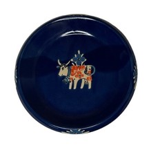Folk Art Cobalt Blue Primitive Cow Pottery Plate Platter Heavy 10.25&quot; - $53.94 CAD