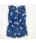 Carters Baby Girl Romper Sz 9m Blue Hearts Cotton Chambray Snap Bottom O... - £7.78 GBP