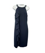 Lauren Ralph Lauren Navy Blue Beaded Halter Ruffle Sheath Dress size 10 ... - €71,80 EUR