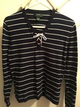 women&#39;s Lauren by Ralph Lauren Stripe L/S B&amp;W Top Size Large - £8.01 GBP