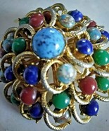 PIN CABOCHON ART GLASS VINTAGE LARGE BROOCH PENDANT UNSIGNED 4 LAYERED 3... - $950.11 MXN