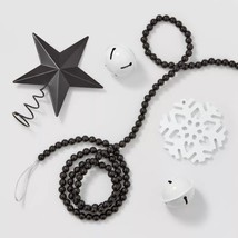 Wondershop 10ct Christmas Tree Ornament Set Black Star White Bells Garland - £15.80 GBP