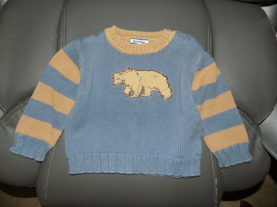 Hartstrings Blue/Brown Grizzly Bear Sweater Size 18 Months Boy&#39;s EUC - $24.00