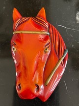 Impressive Vintage 3 1/4&quot; Bakelite Horse Head with Glass Eyes Pin Brooch - £193.98 GBP