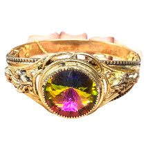 VTG Whiting &amp; Davis Dazzling Watermelon Rivoli Hinged Bangle Bracelet In... - $176.42