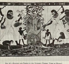 1942 Egypt Tomb of Menna Hunting Fishing Historical Print Antique Epheme... - $19.99