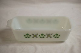 Old Vintage Meadow Green by Anchor Hocking Fire King 1 Qt. Loaf Pan Floral Decor - $26.72