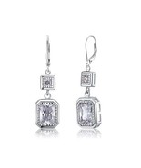 4Carat Emerald Cut Sterling Silver Sparkly CZ Crystal, Leverback Earring... - £39.48 GBP