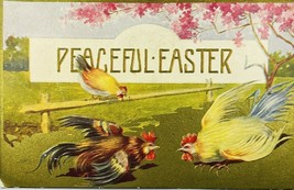 RARE Early 1900s Cock Rooster Fighting on Farm Peaceful Easter Antique Postcard - £7.07 GBP