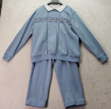2 Piece Set Shenanigans Sweatshirt &amp; Sweatpants Womens L Blue Floral Embroidered - £18.07 GBP