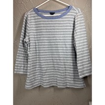 Nautica Women&#39;s Grey White Striped Long Sleeve Pullover Top Blouse Size XL - $19.95