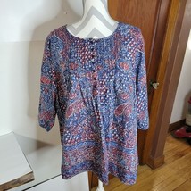Womens Liz &amp; Me 3/4 Sleeve 100% cotton Paisley top Buttoned chest Size 0X - £15.29 GBP