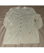 St. John By Marie Gray Women&#39;s V-Neck Cardigan Sweater Metallic Cream Si... - $87.30