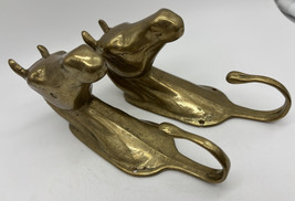 Set Of 2 Vintage Solid Brass HORSE HEAD Coat Hook Wall Hanger Barn Decor 5.5” - £33.37 GBP