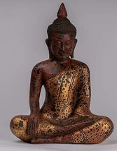 Antico Stile Khmer SE Asia Seduta Legno Enlightenment Statua Di Buddha 33cm/33cm - £288.55 GBP