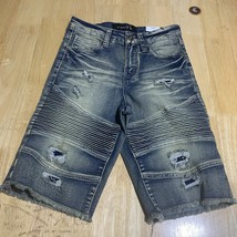 Rue21 Jean Shorts Mens 26 Blue Denim Supreme Flex Stretch Distressed NWT - $16.26