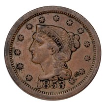 1853 Braided Hair Large Cent 1C Penny (Extra Fine, XF Condition) - £57.22 GBP