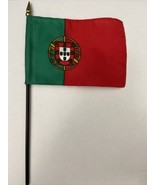 New Portugal Mini Desk Flag - Black Wood Stick Gold Top 4” X 6” - $6.81 CAD
