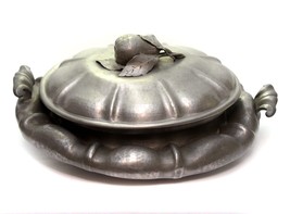 Molten Pewter Art Tureen Covered Dish Centerpiece Pear Finial Italy Vint... - $29.67