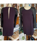 Michelle MASON purple black Leather sleeves Dress Tunic Sz 2 maroon viscose - £46.71 GBP