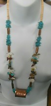 Vintage Long Zuni Fetish Necklace Carved Stones W/Turquoise, Heishi, Brass - £447.78 GBP