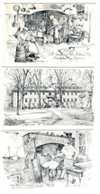 3 Williamsburg Virginia Charles Overly Drawing Postcards Raleigh Tavern Wren  - £9.34 GBP