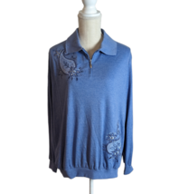 Alfred Dunner Womens Size 1X 1/4 Zip Paisley Studded Sweatshirt Blue Top - $11.39