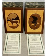 Hudson River Inlay Marquetry Artwork - Deer &amp; Eagle Set 10&quot;x7&quot; - Cabin D... - $108.25 CAD