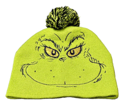 Grinch Green Beanie Pom Pom Cap Hat Adult OSFM Sequined Eyes Christmas Dr. Seuss - £12.72 GBP