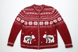 Vtg 90s Streetwear Womens L Christmas Fair Isle Polar Bear Zip Cardigan Sweater - £43.23 GBP