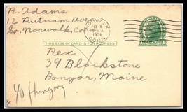 1951 US Postal Card - Norwalk, Connecticut to Bangor, Maine A26 - £2.31 GBP