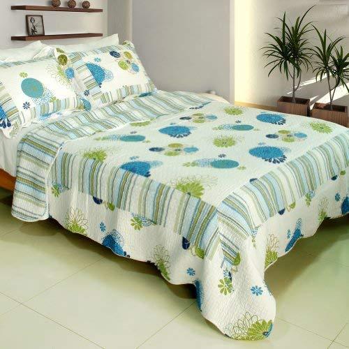 [Fresh Sound] Cotton 3PC Vermicelli-Quilted Printed Quilt Set (Full/Queen Size)