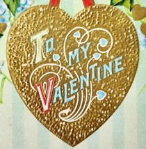 To My Valentine 1900s Greeting Postcard Embossed Gold Heart Ivy PCBG6D - £23.69 GBP