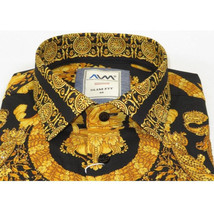 Men's AVM Crystal Shirt Medallion Medusa Cotton Turkey Slim Fit 9628-01 Gold image 5