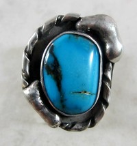 Vintage Native American Navajo Turquoise Sterling Silver Ring - Signed B - £198.45 GBP