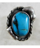 Vintage Native American Navajo Turquoise Sterling Silver Ring - Signed B - £194.94 GBP