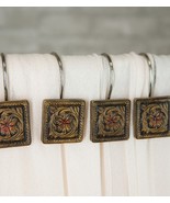Rustic Scroll Floral Blossoms Tooled Leather Bathroom Shower Curtain Hoo... - $43.73 CAD