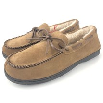 Dearfoams Genuine Suede Moc Slippers Men&#39;s Size 12 Chestnut Tan Moccasins NIB - £41.68 GBP