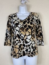 Westbound Womens Size S Animal Print V-neck Knit T-shirt Long Sleeve Cotton - £8.44 GBP