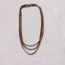 VTG 3 Strand Flat Chain Bib Collar Necklace Gold Tone Box Clasp 1950&#39;s? - £20.95 GBP