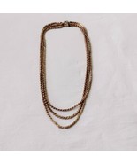 VTG 3 Strand Flat Chain Bib Collar Necklace Gold Tone Box Clasp 1950&#39;s? - £21.01 GBP